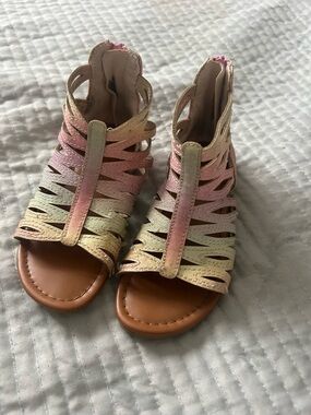 Girls' Rainbow Gradient Pink & Cream Strappy Sandals